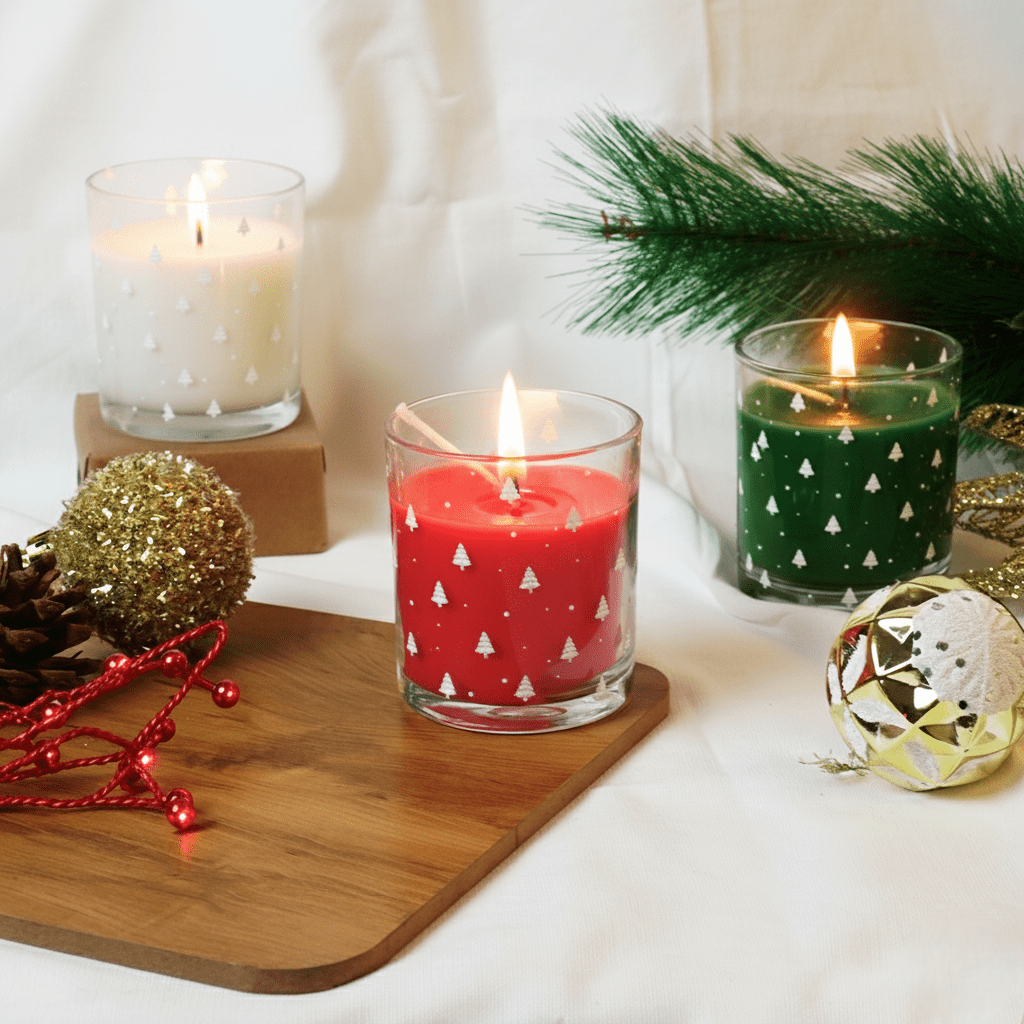 Set-3 Christmas Tree Scented Glass Candles - Memories Insite
